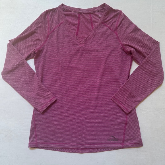 LL Bean Pink Striped Merino Wool Long Sleeve Shirt - Picture 1 of 5